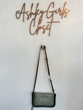 Moncler Pale Green Leather Crossbody with Tan Strap